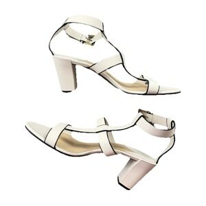 Paul Andrew White Leather Block Heel Sandals EU 40 US 9 Ankle Strap Chic NEW